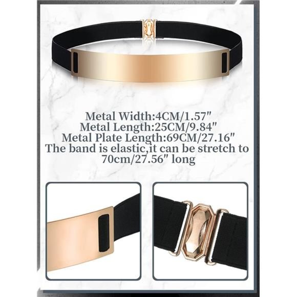 Geyoga Gold Belts 2 PCS Metal Belt Gold Metal Polished Dress Belt Shinny Mirror